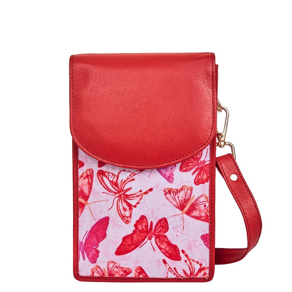 Sishka Women Pink Printed Nylon & Leather Crossbody Sling Phone Wallet